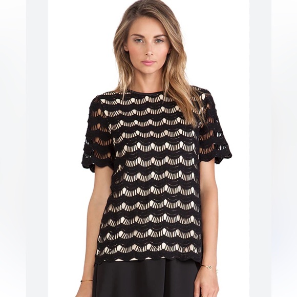 KATE SPADE NEW YORK Scallop Lace Top in Black 10 - Picture 1 of 6